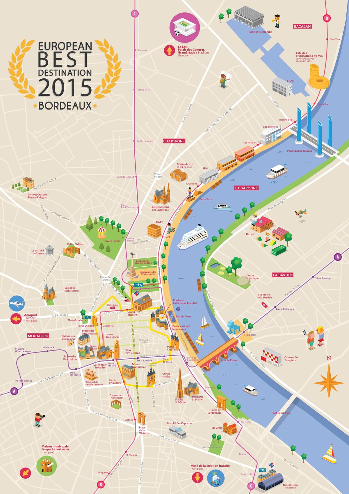 Bordeaux sightseeing kort