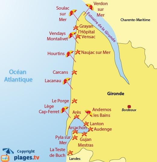 kort over Bordeaux strand