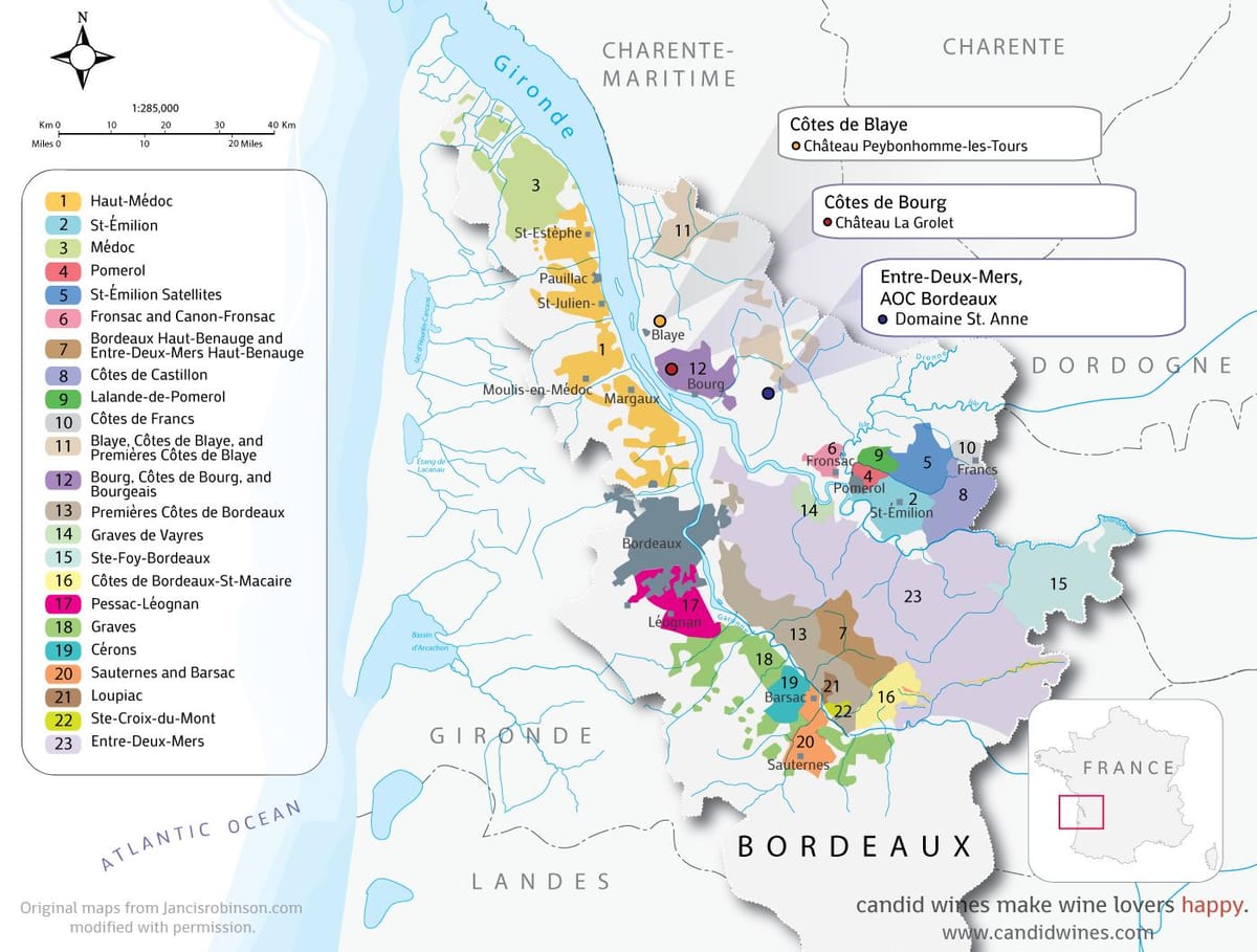 kort over Bordeaux-slotte