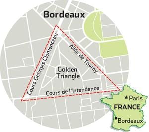 kort over Bordeaux gyldne trekant