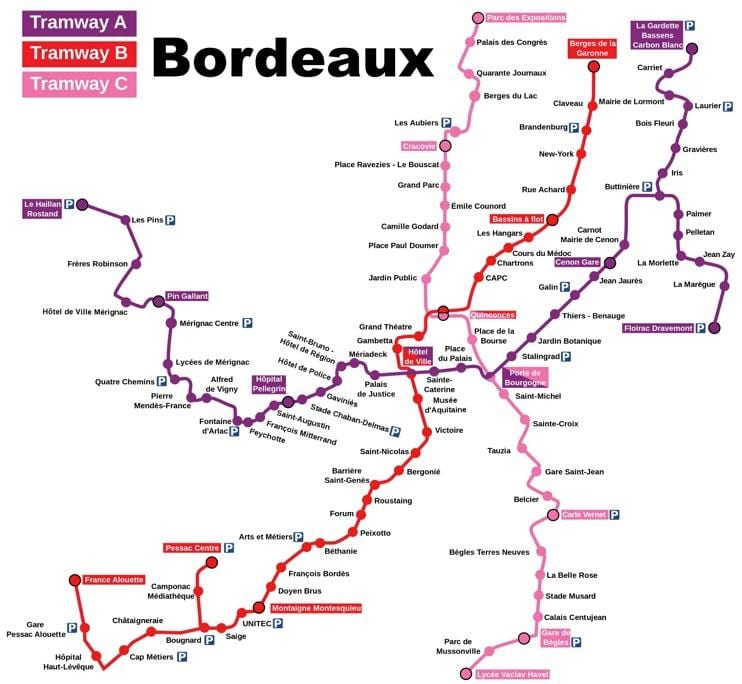 Bordeaux metro kort