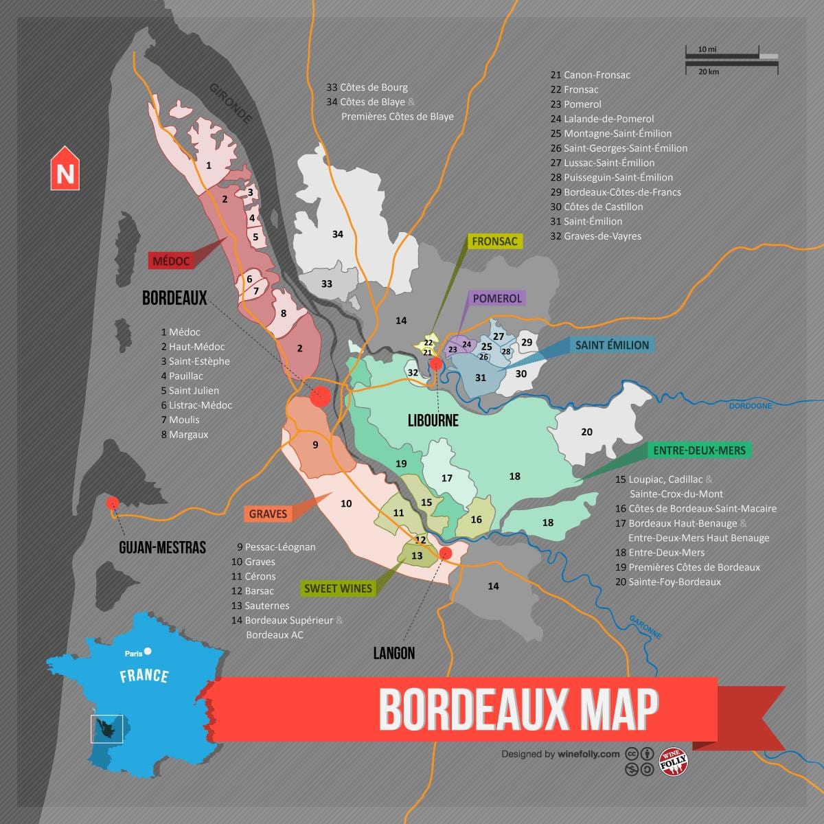 Bordeaux wine country kort
