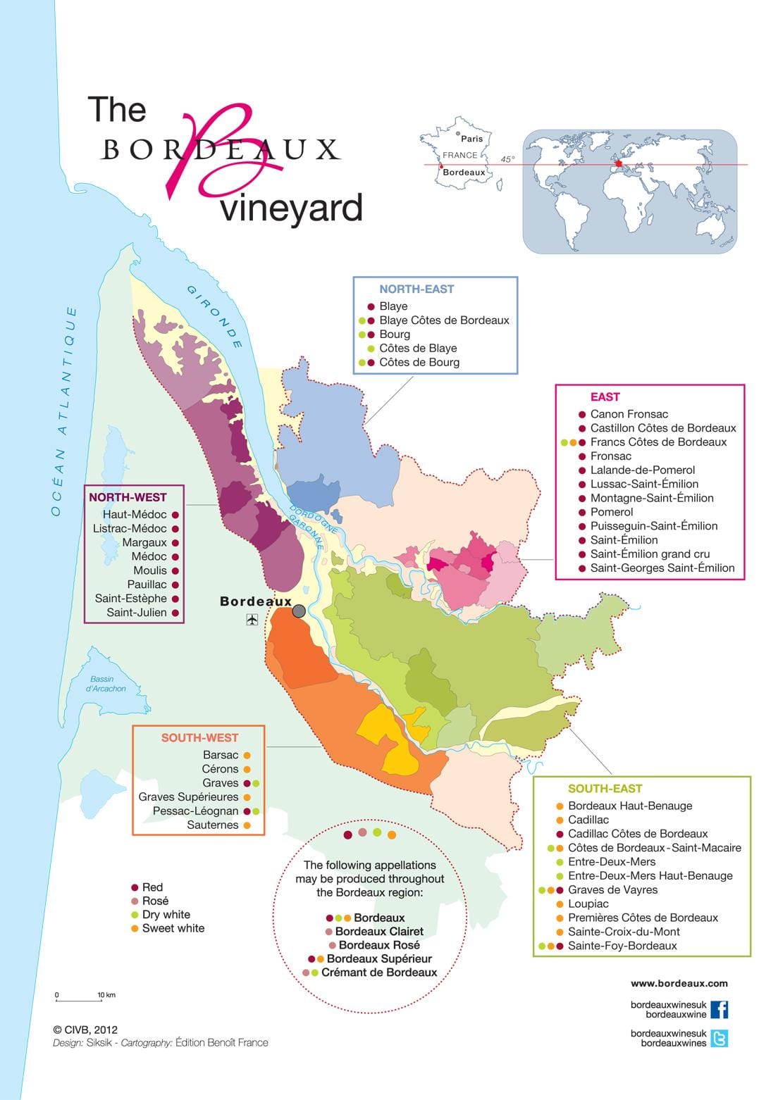 kort over Bordeaux vin land