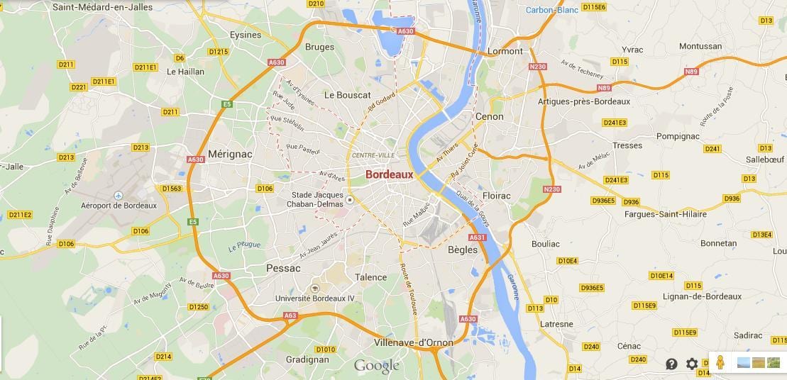 kort Bordeaux-området i frankrig