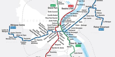 Sporvogn kort Bordeaux-frankrig